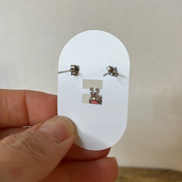 Solid Sterling Silver Post Earrings Pendant Set Lab Pink Opal - Picture 3 of 5